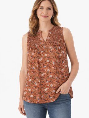 Daniel Rainn Floral Sleeveless Smocked Blouse Size L